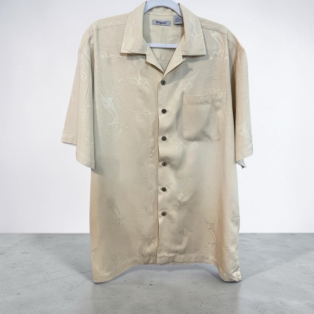 Brigata Men's Large Classic Shirt 100% Silk Hawaiian Tropical Beach Short Sleeve